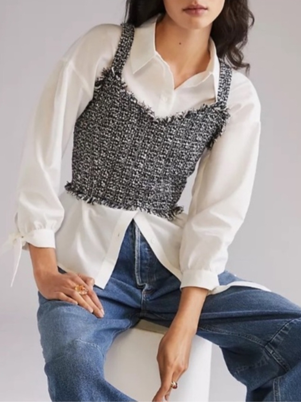 Mare Mare X Anthropologie Tweed Cropped Tank Top Women's Size Extra Small